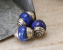 Nepalese Lapis & White Brass Bead 12-14x10mm