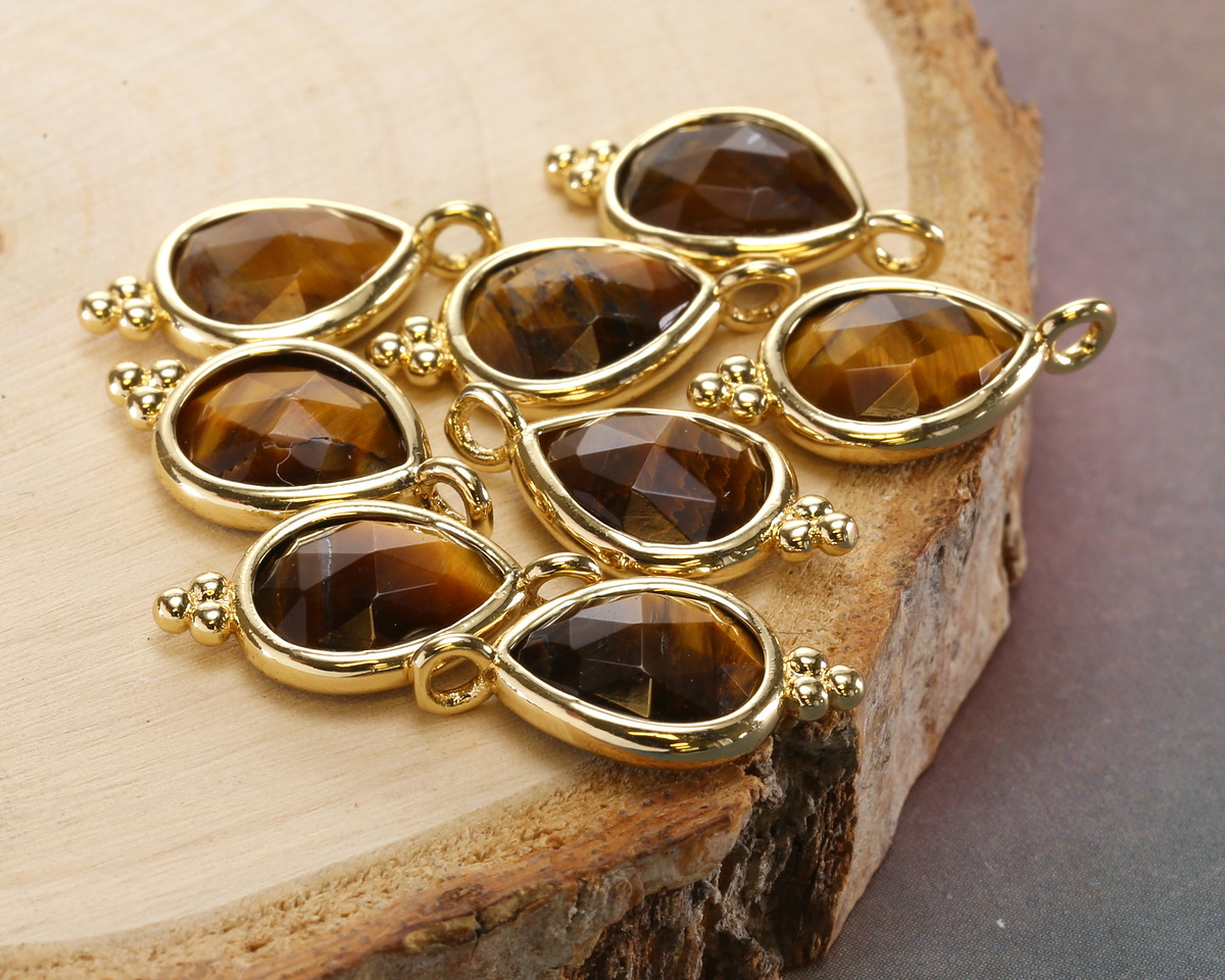 Tiger Eye w/ Gold Finish Faceted Teardrop Focal 10x12mm