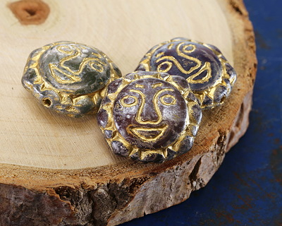 Czech Glass Harvest Opals Picasso Mix w/ Gold Sun Face 18mm