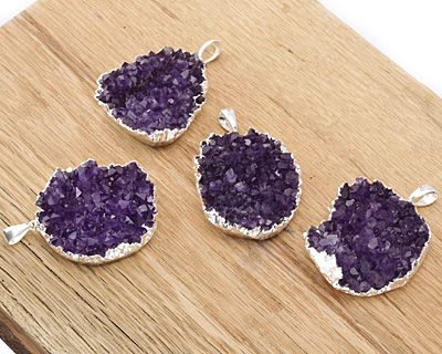 Amethyst Druzy Freeform Pendant Set in Silver (plated) 40-48x52-59mm