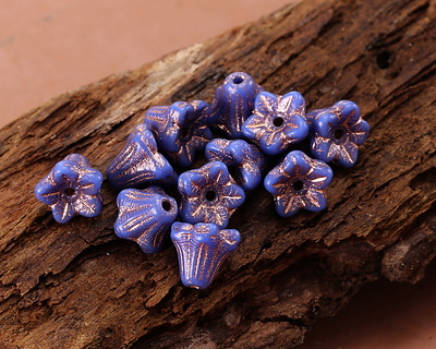Czech Glass Bronzed Indigo 5 Point Bellflower 5x6mm