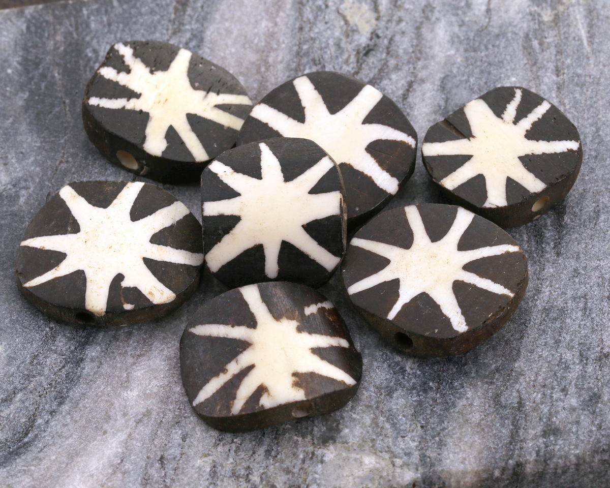 African Batiked Bone Starburst Tile 19-22x20-23mm