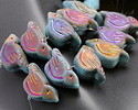 Czech Glass Matte Sky Blue Rainbow w/ Metallic Peacock Bird 11x22mm