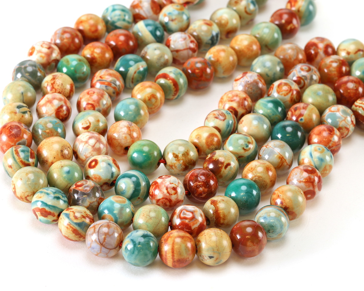Copper Red & Sage Agate Round 10mm
