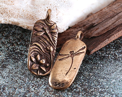 Green Girl Bronze Dragonfly Lily Pendant 14x36mm