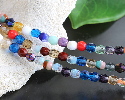 Czech Glass Beach Day Multi Color Mix Fire Polished Round 4mm