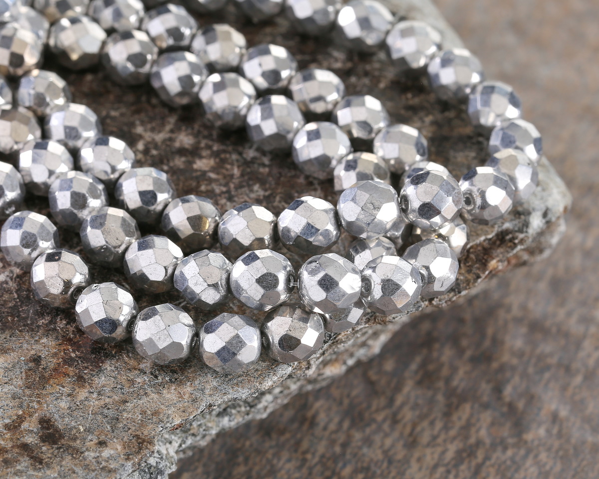 Czech Glass Antique Silver Fire Polished Round 8mm