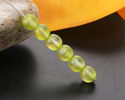 Czech Glass Green Apple w/ Gold Wash Textured Round Druk 6mm