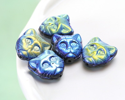 Czech Glass Jet AB Cat Head 12mm