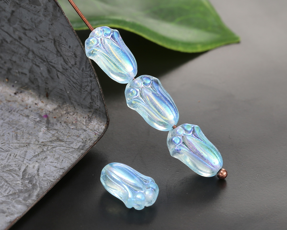 Czech Glass Aquamarine AB Tulip 12x8mm