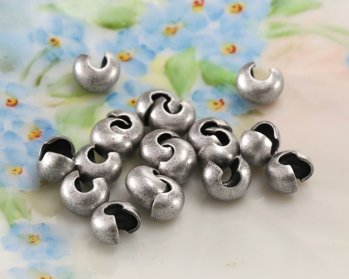 Antique Silver (plated) Crimp Cover 6mm
