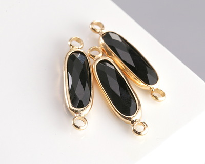 Jet Crystal Elongated Oval Link in Gold Finish Bezel 22x6mm