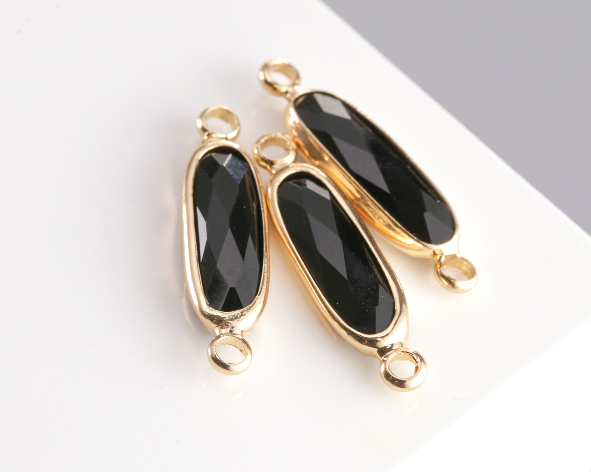 Jet Crystal Elongated Oval Link in Gold Finish Bezel 22x6mm