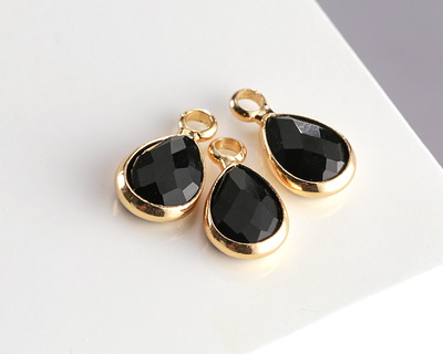 Jet Crystal Teardrop in Gold Finish Bezel 6.5x11.8mm