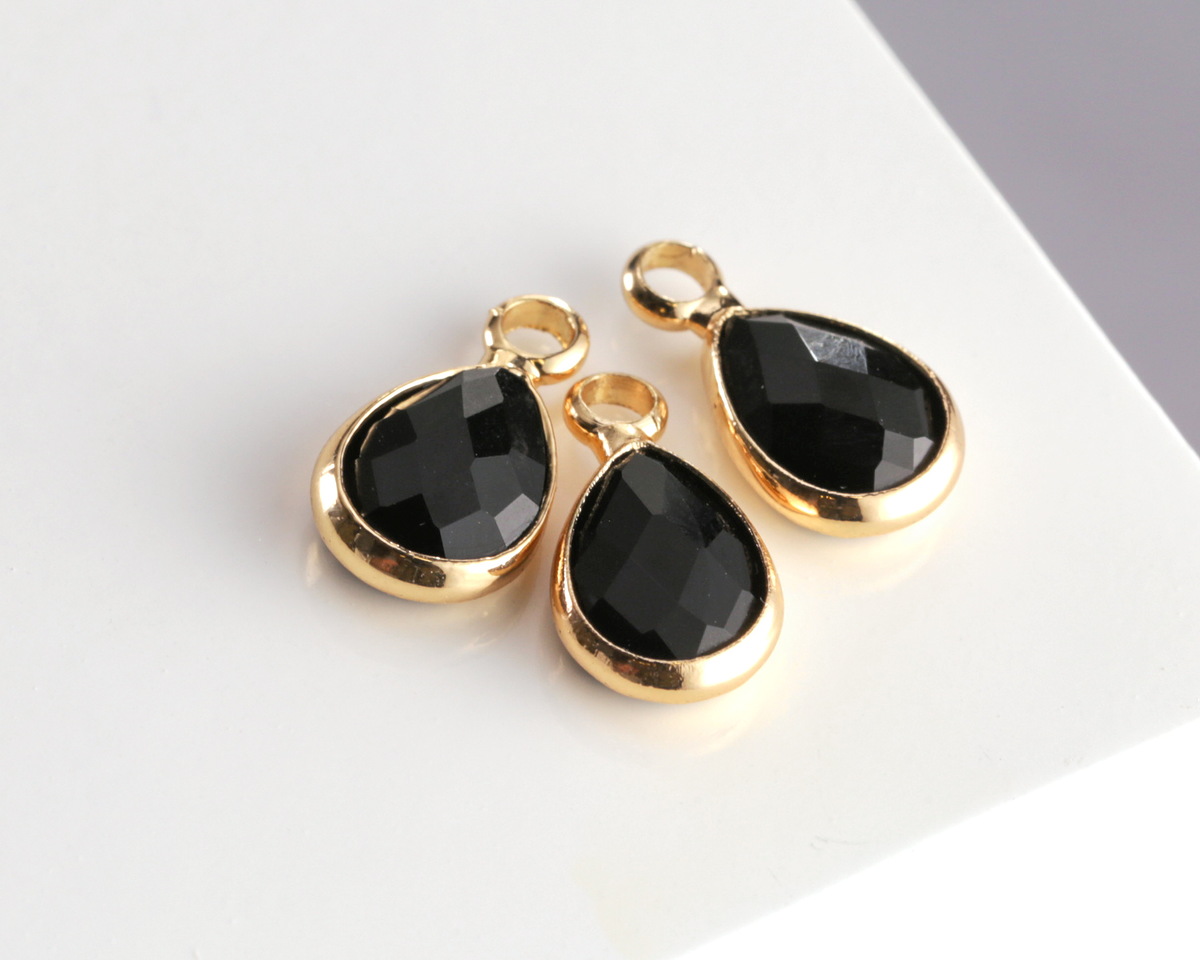 Jet Crystal Teardrop in Gold Finish Bezel 6.5x11.8mm