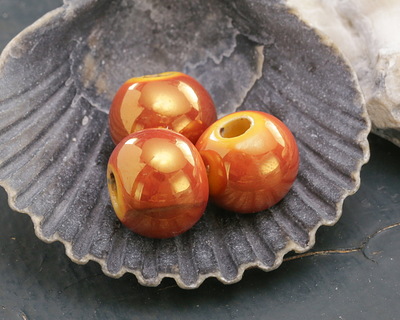 Mykonos Ceramic Iridescent Tangerine Rondelle 10x13mm
