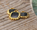 24K Gold (plated) Jet Pearl Enamel Square Sun Focal 10.5x12.5mm