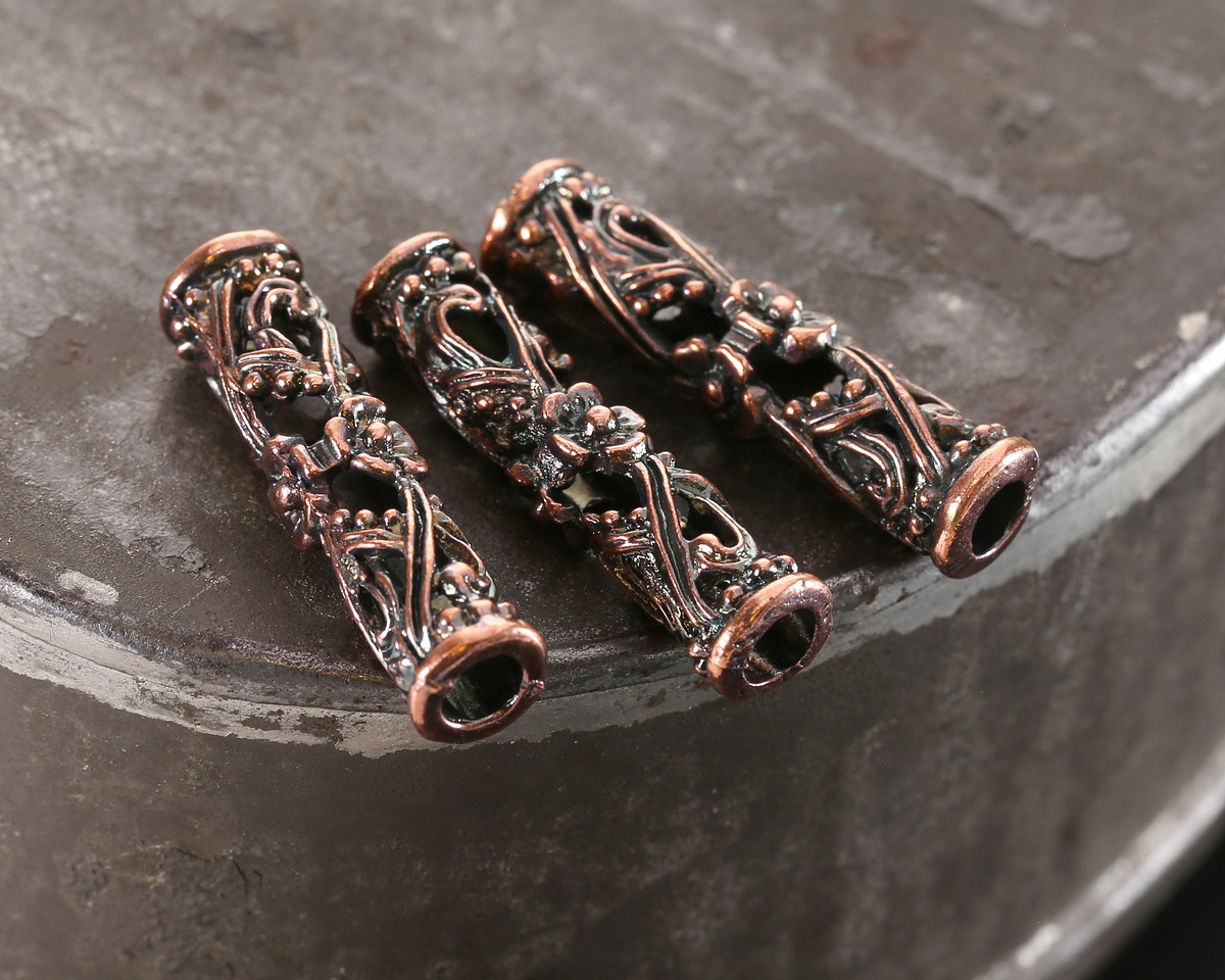 Mykonos Antique Copper (plated) Openwork Floral Tube 30x7mm