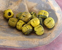 African Glass (Tanzania) Chartreuse w/ Black Melon 10-11x15mm