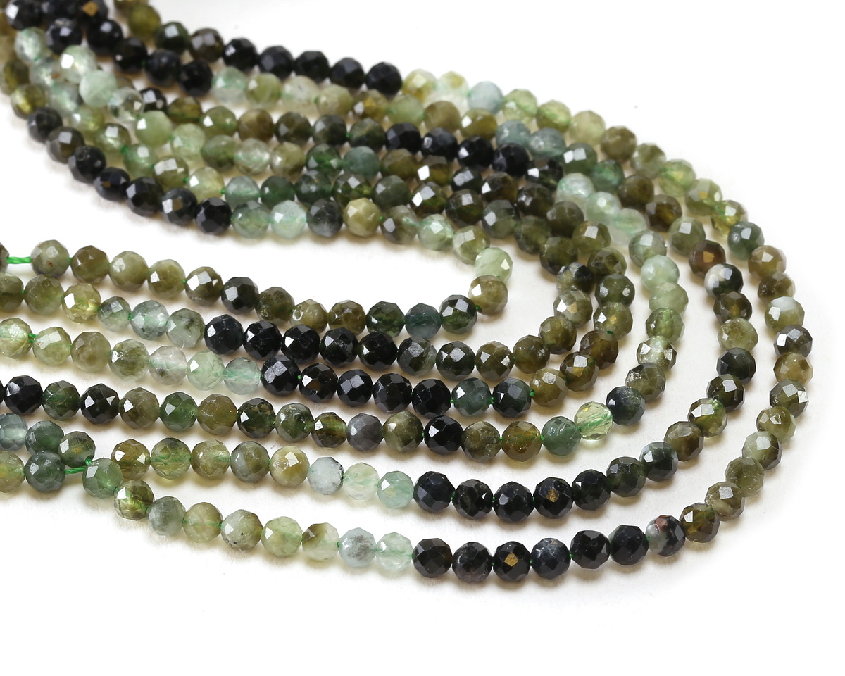 Green Tourmaline Ombré Microfaceted Round 3mm
