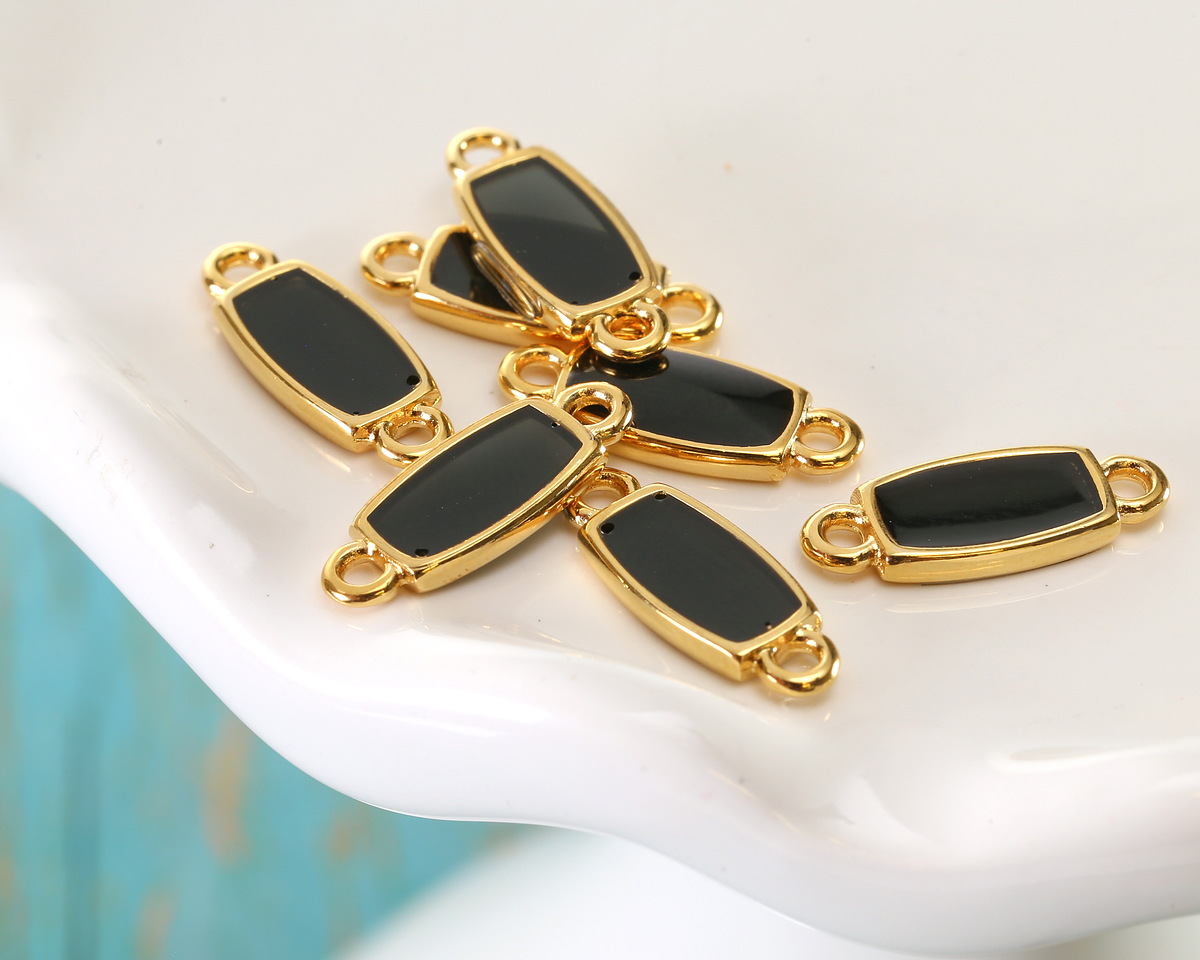 24K Gold (Plated) Transparent Jet Resin Rectangle Focal Link 16x6mm