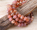 Czech Glass Textured Pink Opal & Topaz Mix w/ Copper Fire Polished Rondelle 6x9mm
