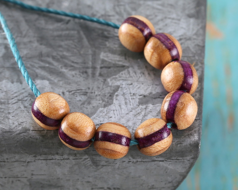Recycled Purple Skateboard Wood Bead 6mm