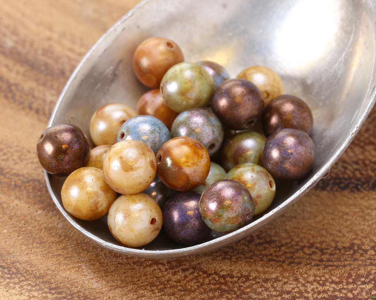 Czech Glass Fruit Cake w/ Rembrandt Finish Mix Round Druk 8mm