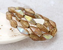 Czech Glass Textured Light Rose AB w/ Gold Rhombus 14x7mm