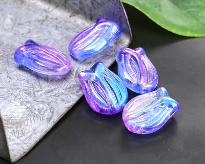Czech Glass Dual Coated Purple & Blue AB Tulip 16x12mm