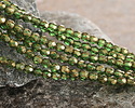 Czech Glass Bottle Green w/ Gold Luster Fire Polished Round 4mm