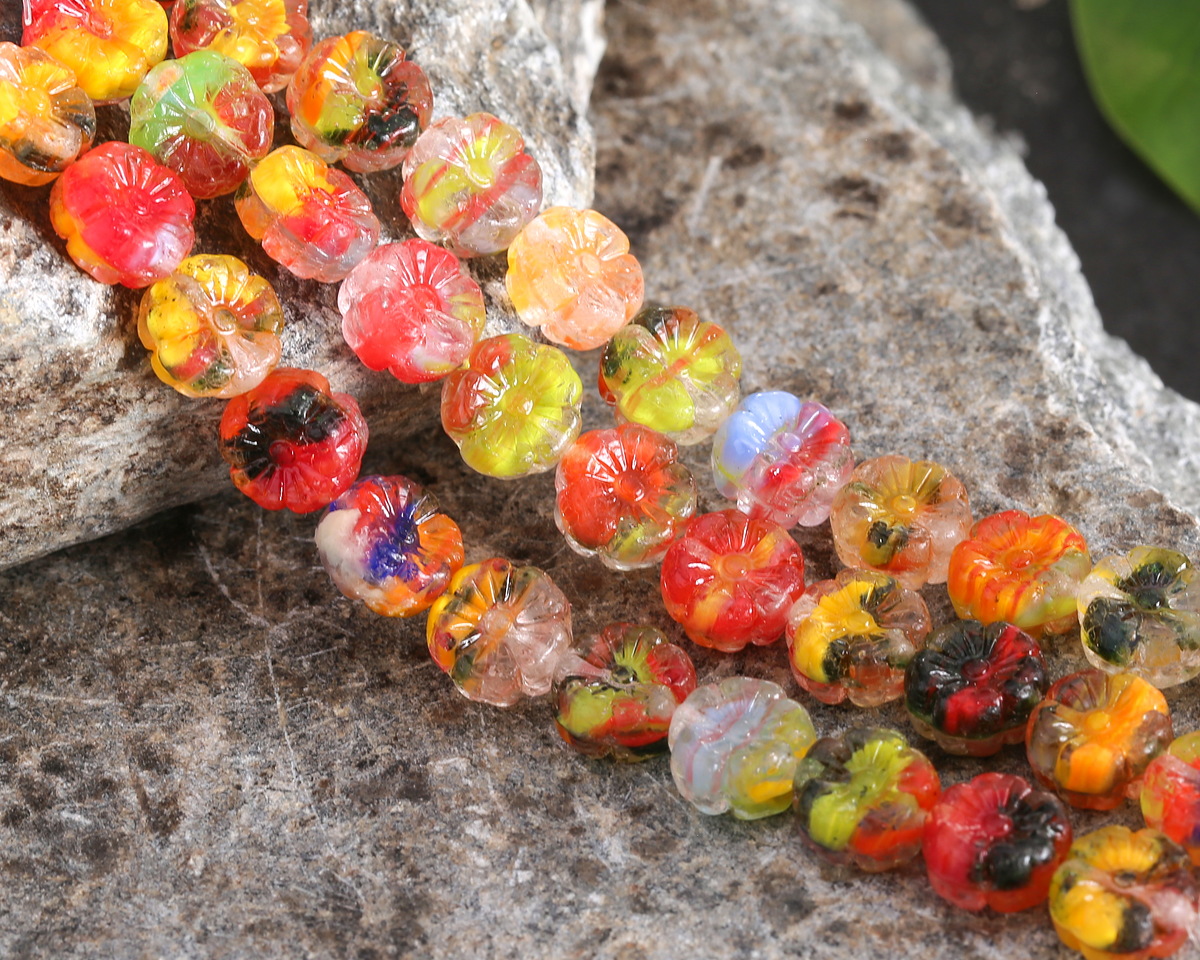 Czech Glass Tropical Mix (German Glass) Hibiscus Coin 8mm