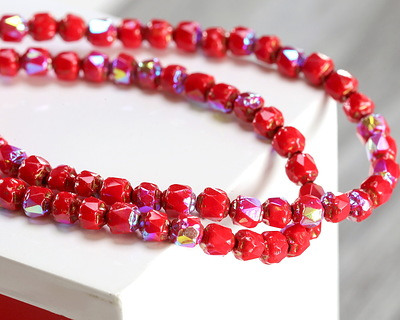 Czech Glass Ruby Red AB w/ Gold Lantern 4mm