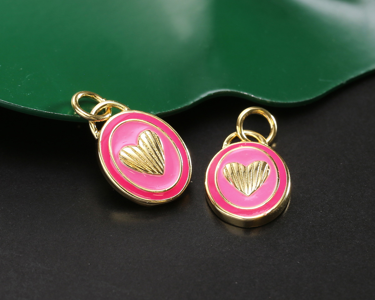 18k Gold (plated) Double Pink Enamel Oval w/ Heart Focal 10x14.5mm