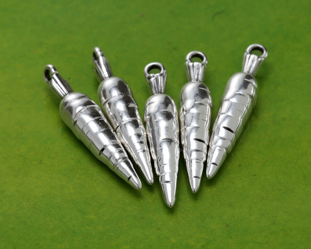 Antique Silver (plated) Carrot Focal 6x30mm