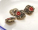 TierraCast Antique Brass (plated) Red Enamel Flower Square Button 14x15mm