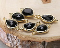 Black Obsidian w/ Gold Finish Faceted Teardrop Focal 10x12mm