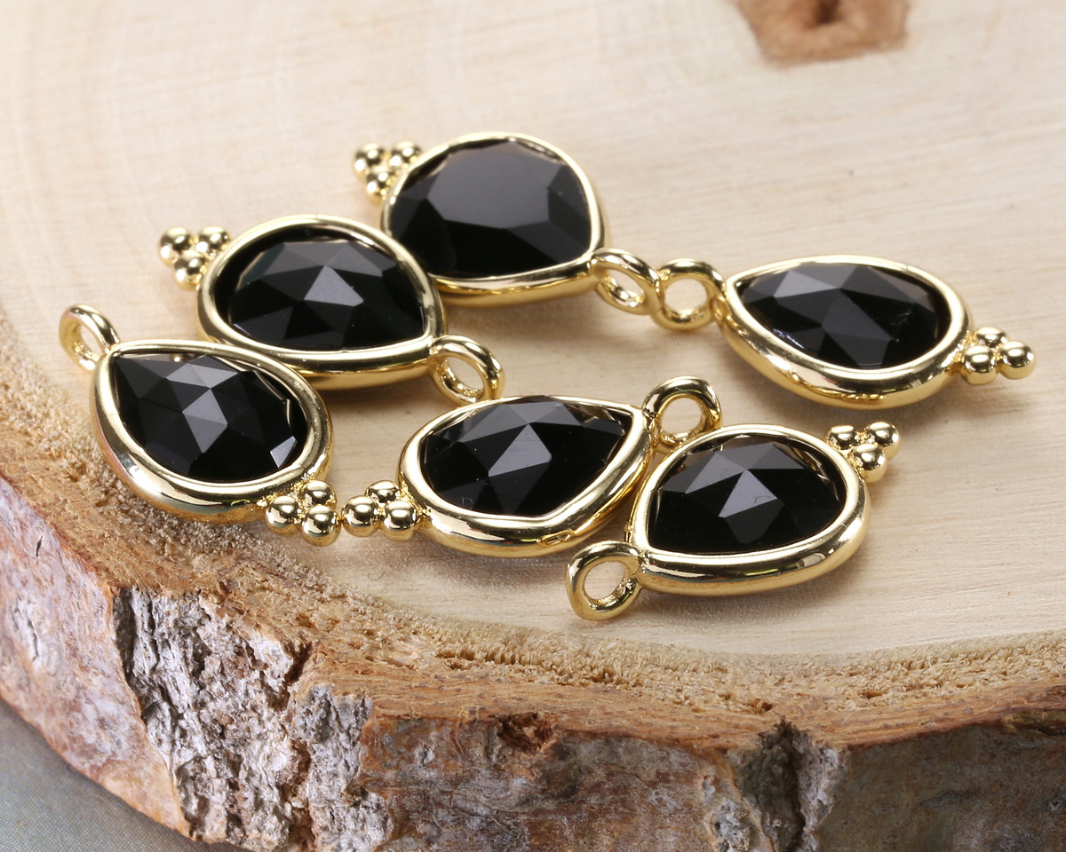 Black Obsidian w/ Gold Finish Faceted Teardrop Focal 10x12mm