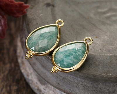Brazil Amazonite w/ Gold Finish Faceted Teardrop Focal 12x21mm