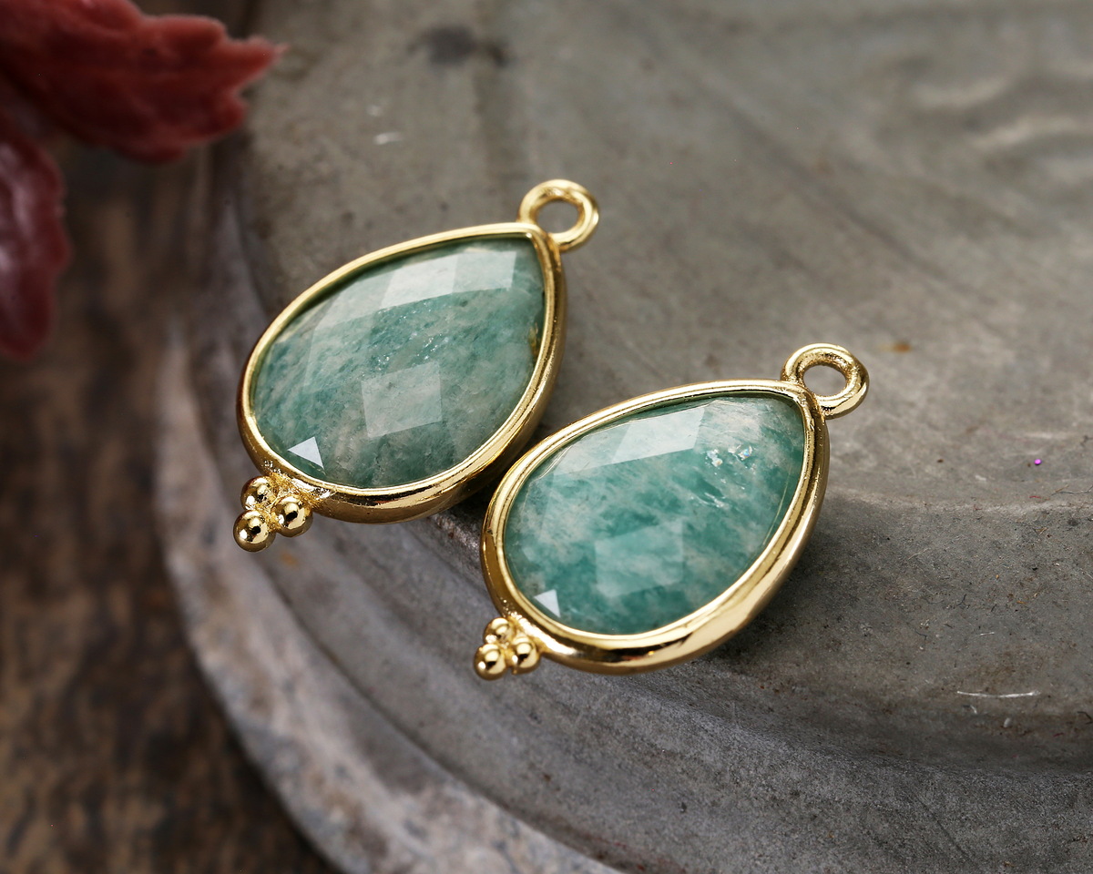 Brazil Amazonite w/ Gold Finish Faceted Teardrop Focal 12x21mm
