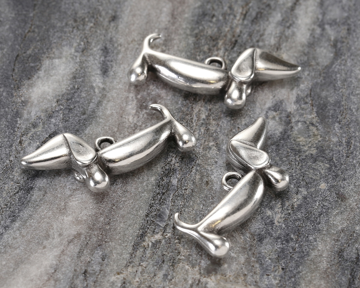 Antique Silver (pated) Cute Dachshund Focal 28x13mm