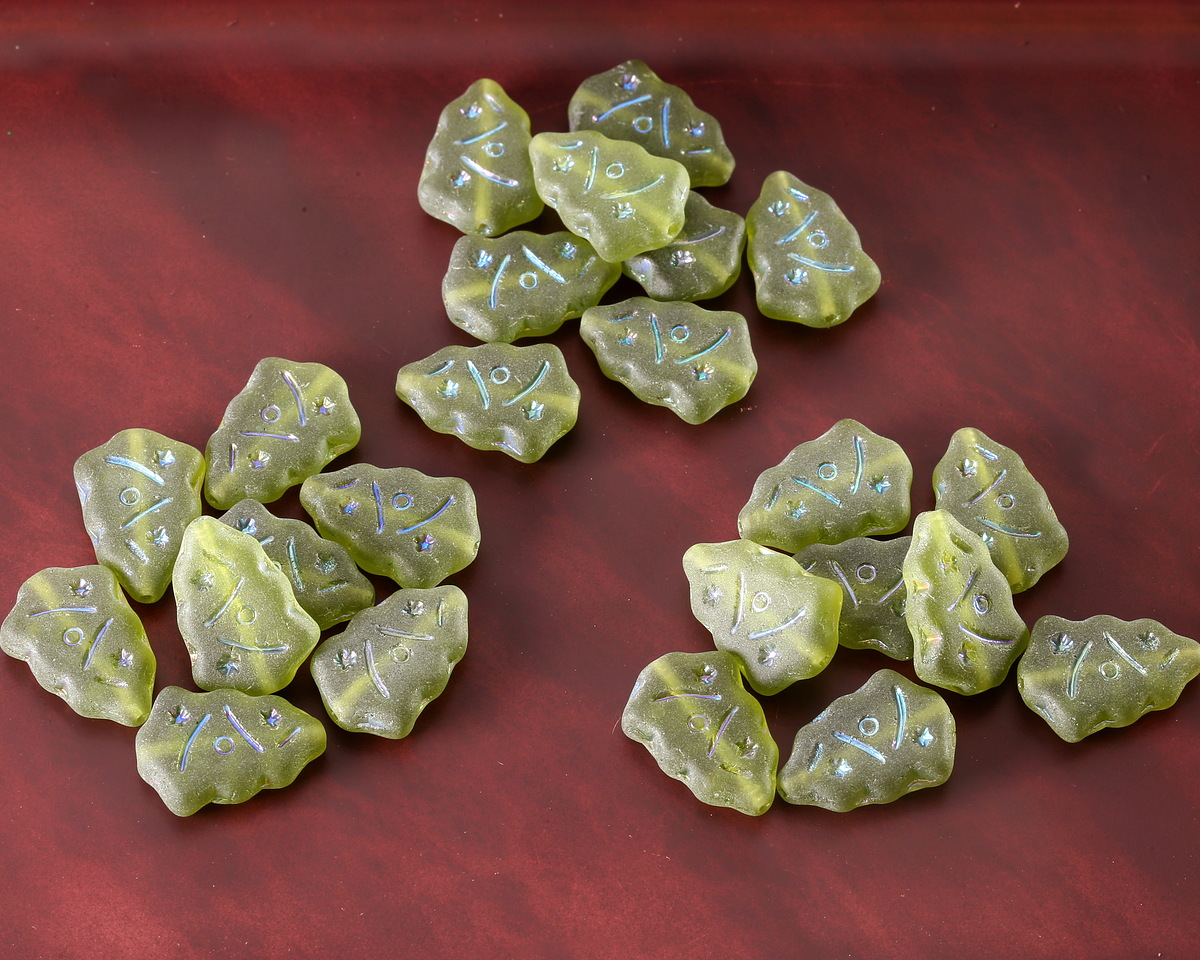 Czech Glass Matte Green AB Christmas Tree 17x12mm