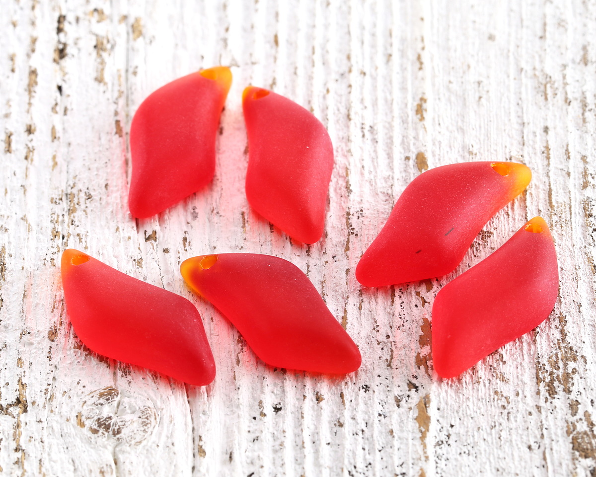 Cherry Red Beach-Style Glass Wave Drop Pendant Pair 12x25mm