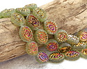 Czech Glass Matte Peridot w/ Metallic Rainbow Mystic Eye 14x11mm