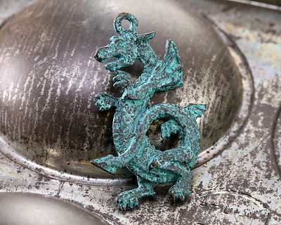 Mykonos Copper (plated) Patina Large Dragon Focal 28x45mm