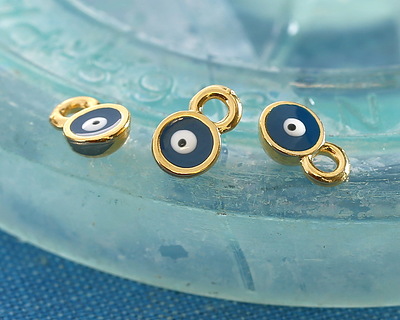 24K Gold (plated) Peacock Enamel Evil Eye Tiny Focal 5x7mm