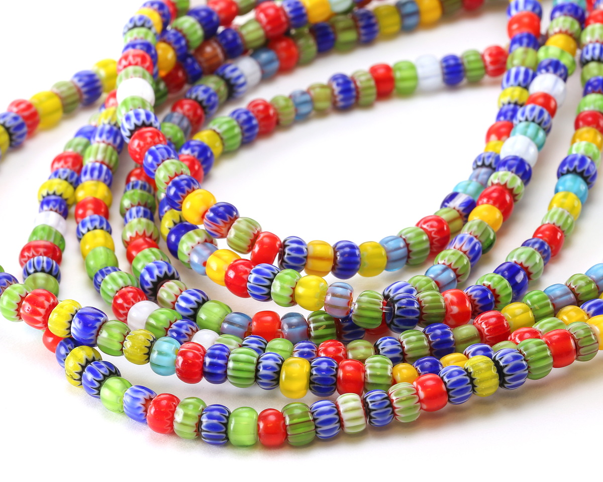 Millefiori Nepali-Style Glass Multi-color Barrel 3.5-4x5-6mm
