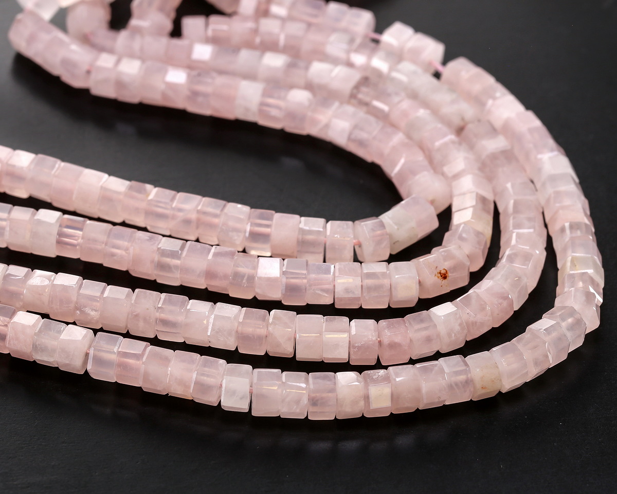 Rose Quartz Microfaceted Heishi 3x6mm