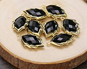 Black Obsidian Faceted Puff Leaf Focal w/ Gold Finish 14x22mm