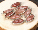 Strawberry Quartz Faceted Puff Oval Link w/ Silver Finish Bezel 12x20mm